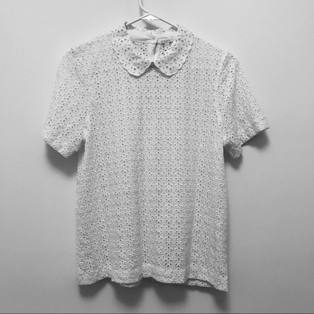 J. Crew Eyelet Peter Pan Collar Blouse, Medium
